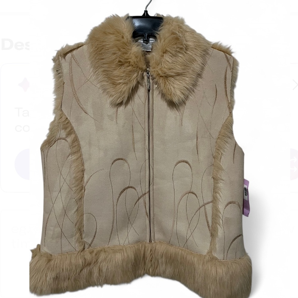 Lisa International Plush Faux Fur Vest Jacket in Cream